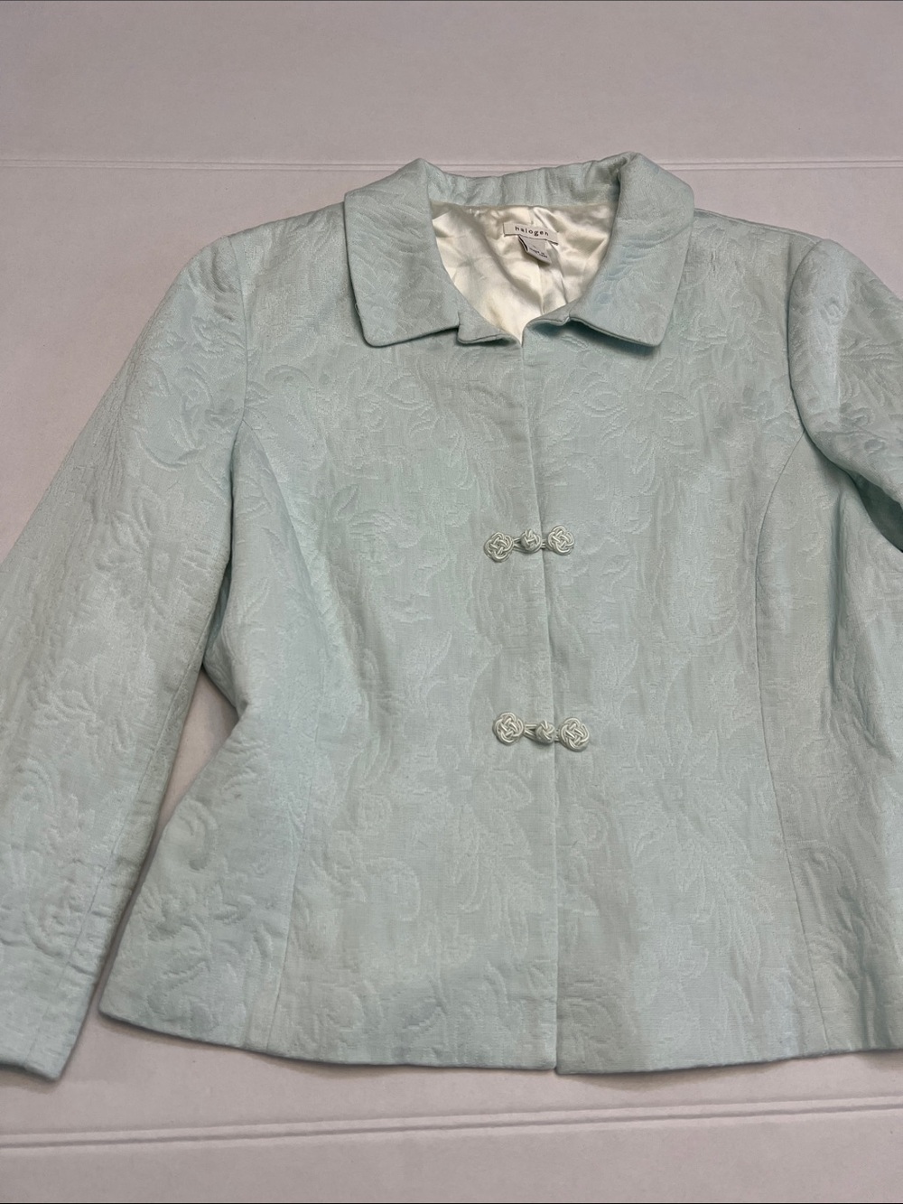 HALOGEN LIGHT GREEN COTTON FLORAL BLAZER SIZE LARGE - Picture 2 of 16